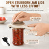 Hands demonstrate the extended handle and adjustable grip of a jar opener for easier opening.