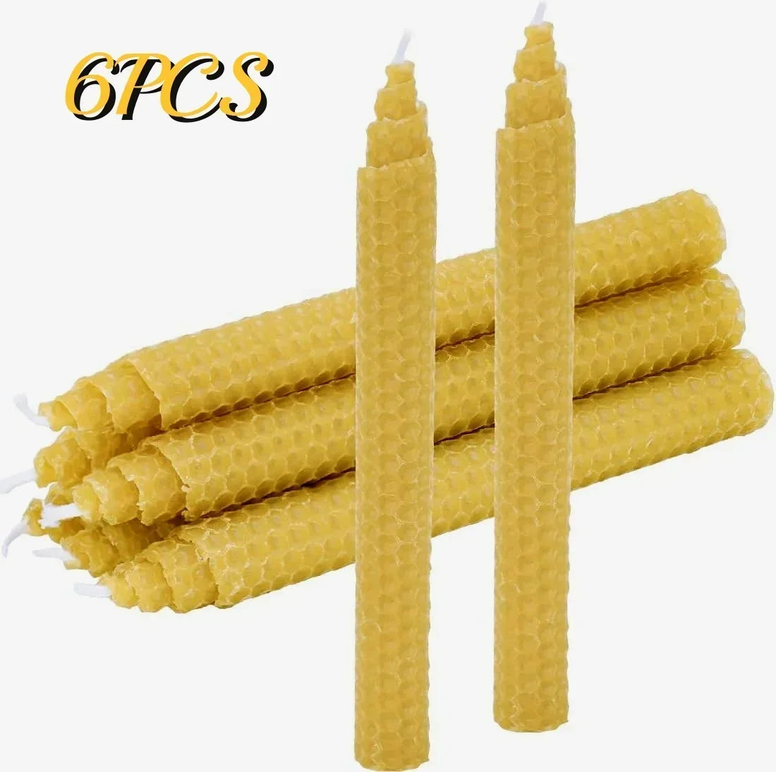 Hand-Rolled Beeswax Taper Candles with Honeycomb Design
