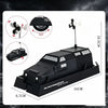 A black Storm Chaser Tornado Interceptor armored car model with a rotating spotlight and antenna.