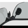 Close-up view of black photochromic polarized driving sunglasses with an alloy frame and textured lens