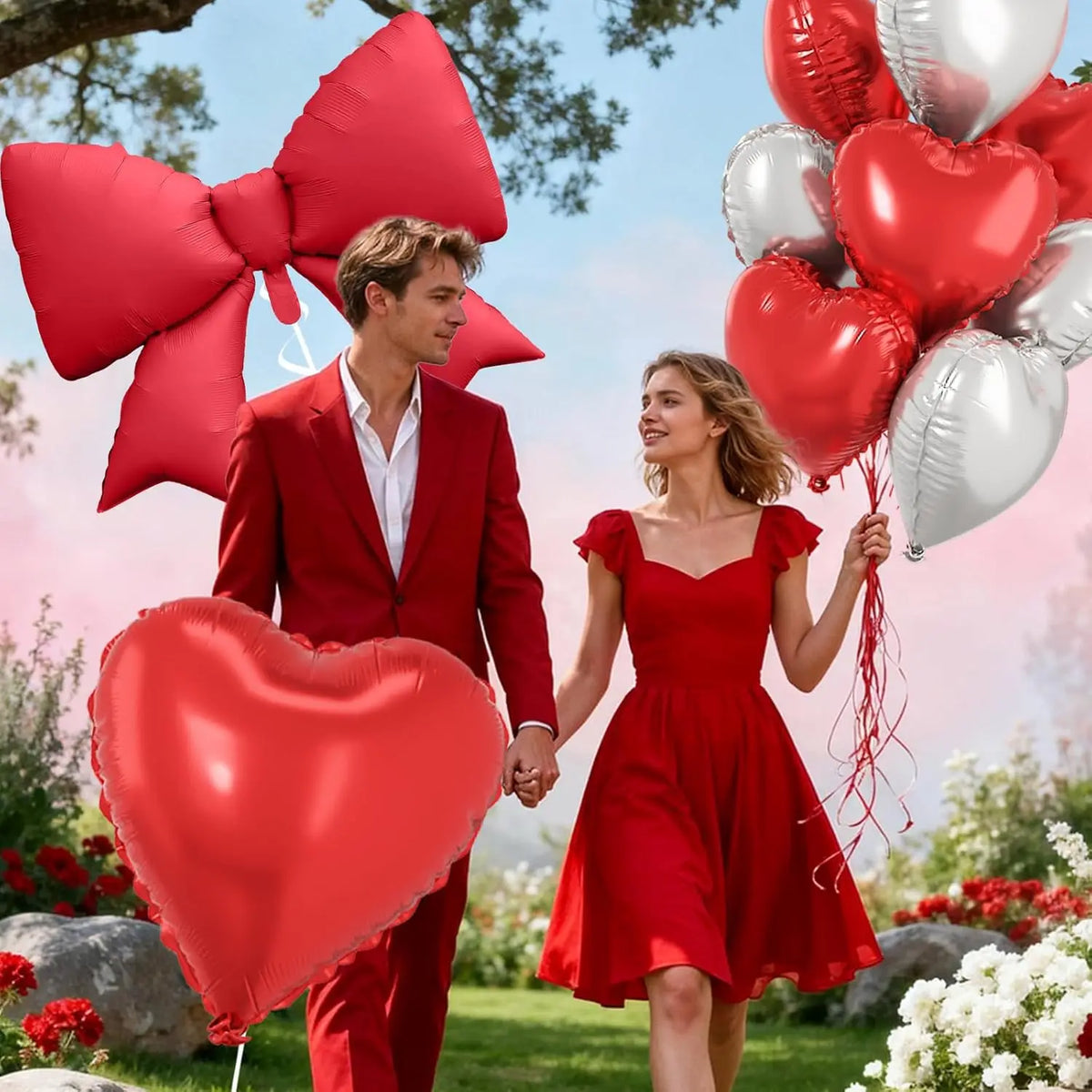 Pink Heart & Bow Balloon Set for Weddings and Showers