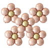 A set of five matte foil flower balloons in red and pink daisy designs.