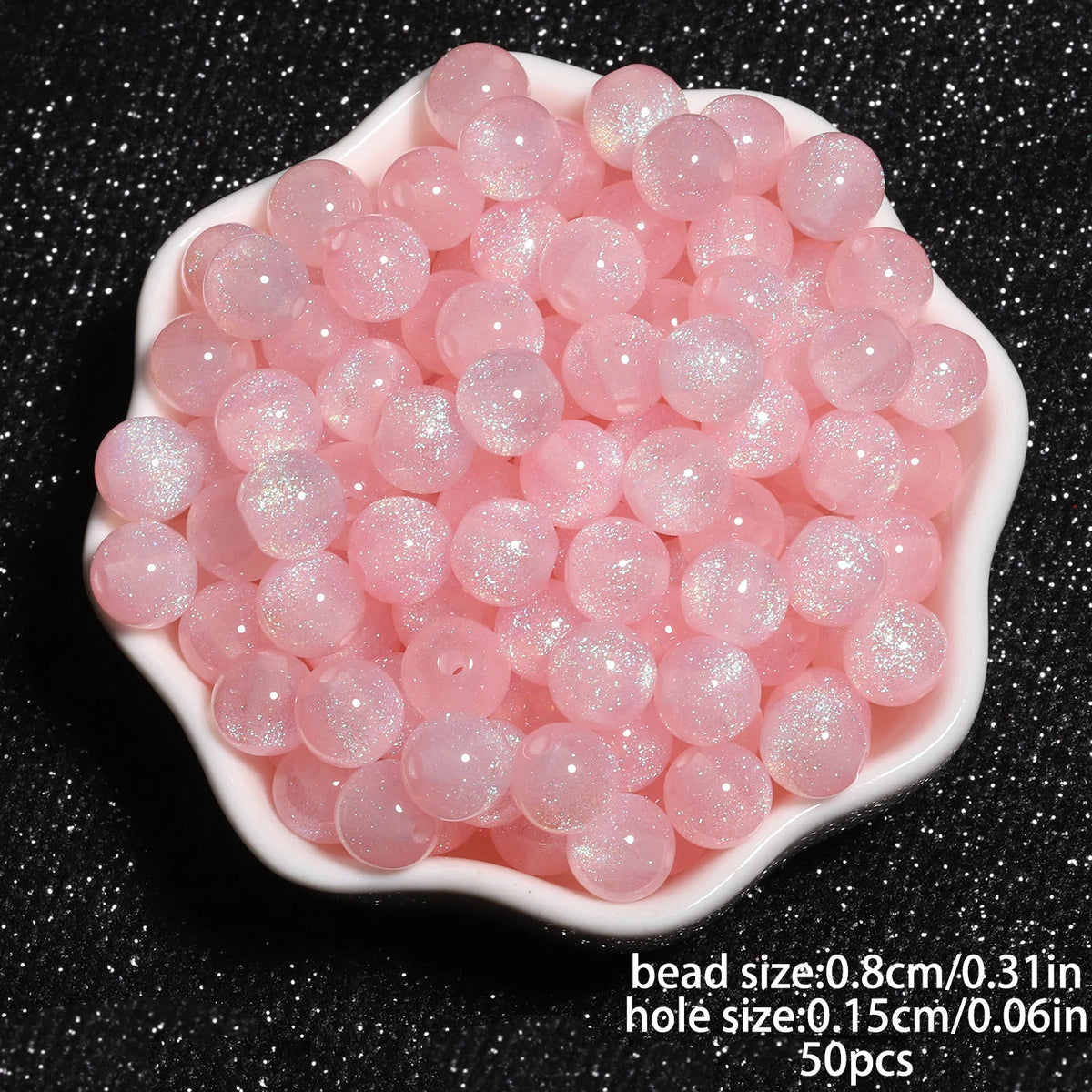8mm Multicolor Glitter Resin Beads - 50 Pack for Jewelry Making