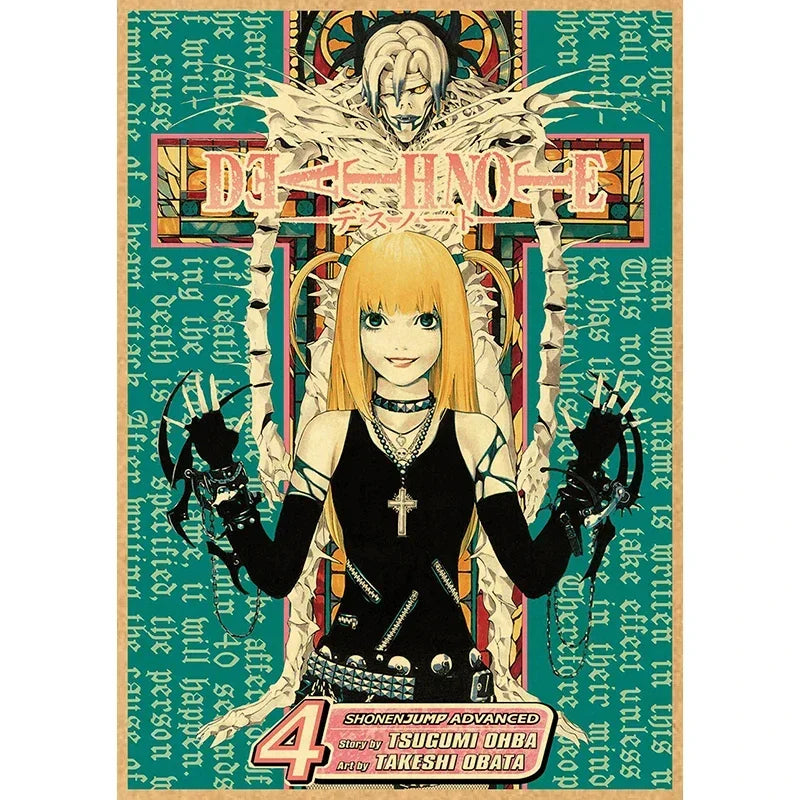 Anime wall art featuring a character with blonde hair and dark clothing surrounded by skeletal elements.