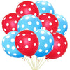 Un juego de veinte globos de látex rojos y azules con lunares para decoración de fiesta