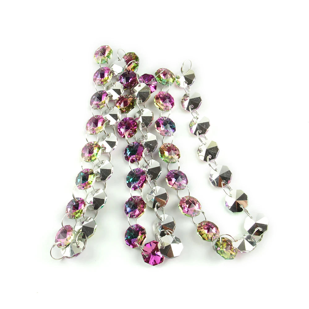 Strands of iridescent crystal glass octagon beads used for home decor