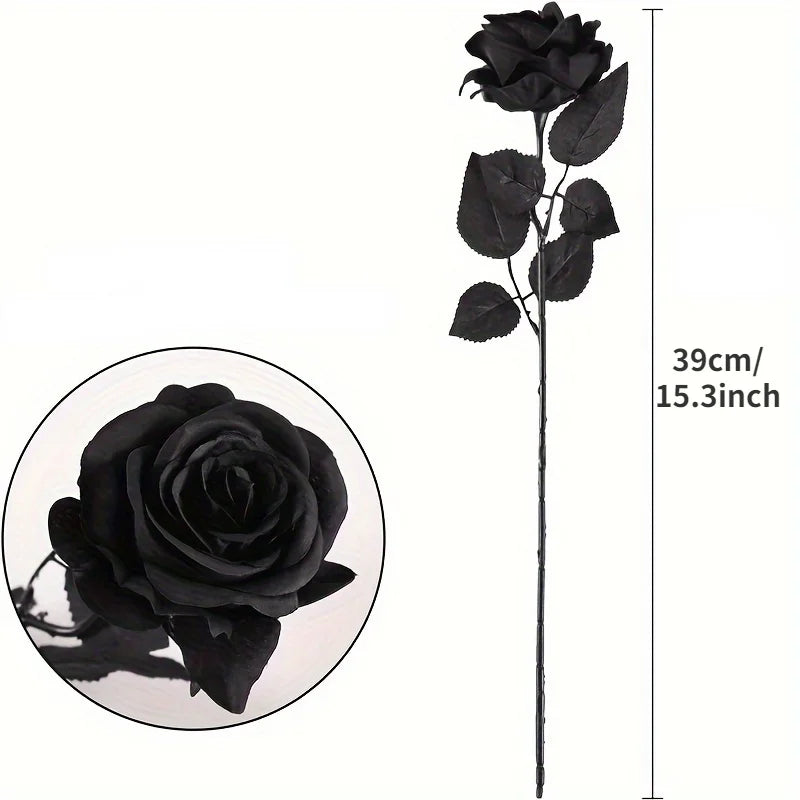 Artificial Black Roses with Long Stems for Gothic Home Decor