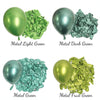 Four metallic latex balloons in various shades of green: light green, dark green, green, and fruit green.