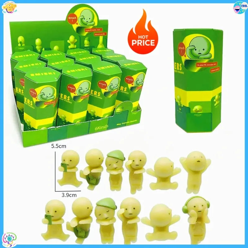 A set of glow-in-the-dark anime animal blind box figures in green packaging and various colors.
