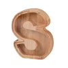 Wooden alphabet shaped piggy bank coin box for kids in light wood tone
