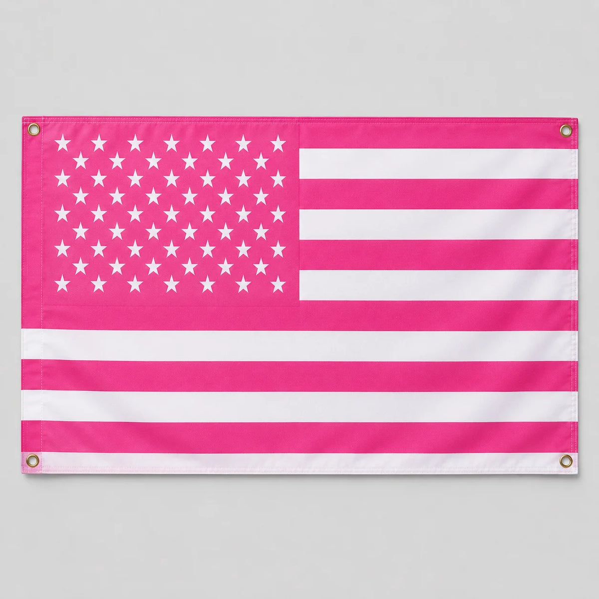 A pink flag design featuring the American flag pattern with white stars and red stripes.