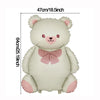A light beige 3D foil balloon shaped like a cute bear with pink accents and a checkered bow.