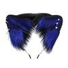 A pair of dark blue and black faux fur fox ears headband for cosplay or themed parties.