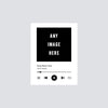 A minimalist black and white poster design featuring text and a music player interface.