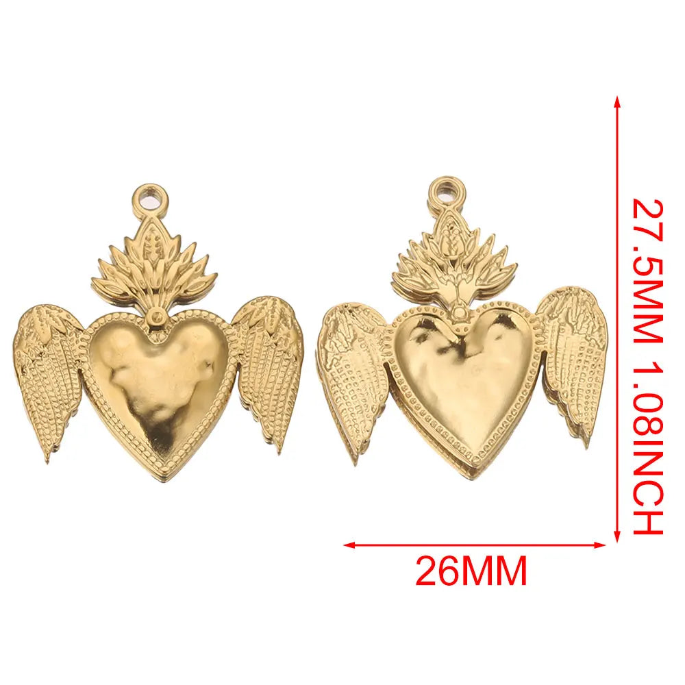 Gold Sacred Heart Charms for Jewelry Making