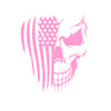 A pink skull design featuring the American flag pattern and stars.