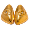 Pair of gold-colored geometric stud earrings shaped like an eye.