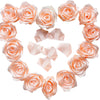 A heart shape made of light peach satin ribbon rose petals for DIY flower bouquets