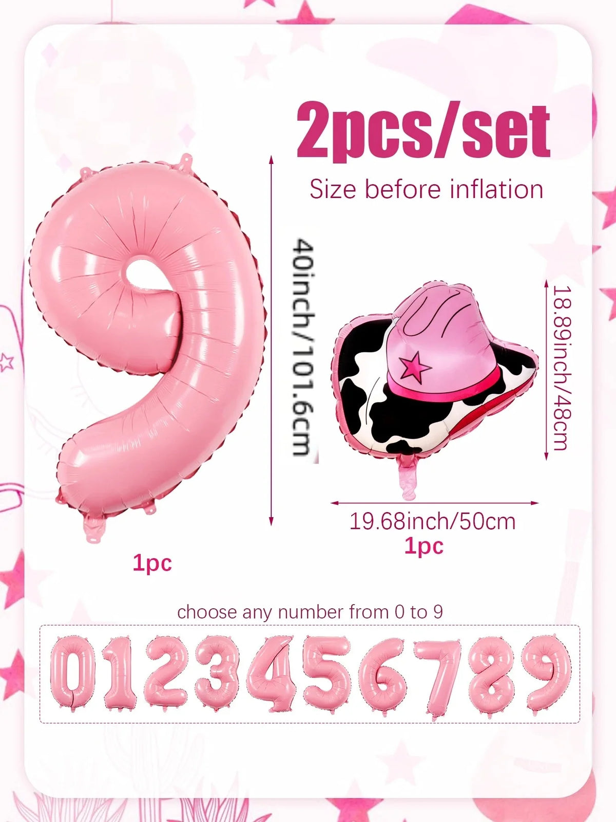 40-Inch Cowboy Cow Number Foil Balloon Set