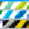 A chart displaying various shades of green, blue, and yellow feathers for costumes and crafts.