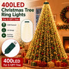 400LED Christmas tree ring lights illuminating a green Christmas tree with red ornaments and wrapped gifts
