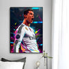 A modern wall art print featuring a portrait of Cristiano Ronaldo celebrating with intense emotion.