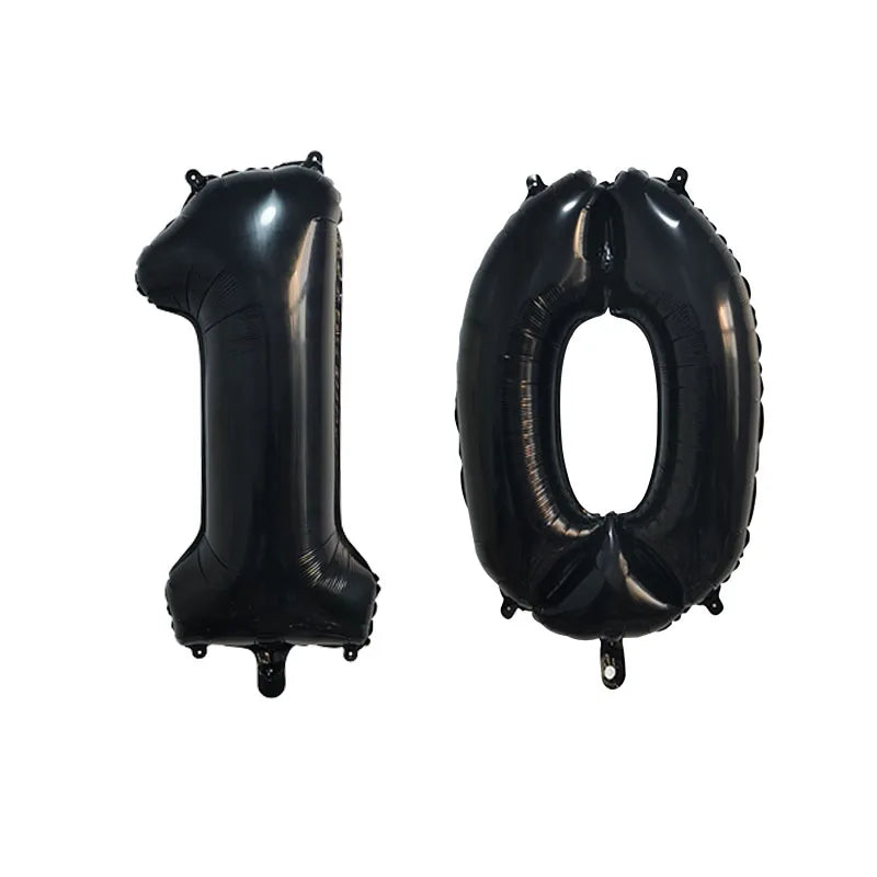 Black foil number balloons 1 and 0 for birthday party decor