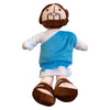 A plush doll set depicting Jesus and Mary with beards, wearing blue and white robes, and brown shoes.