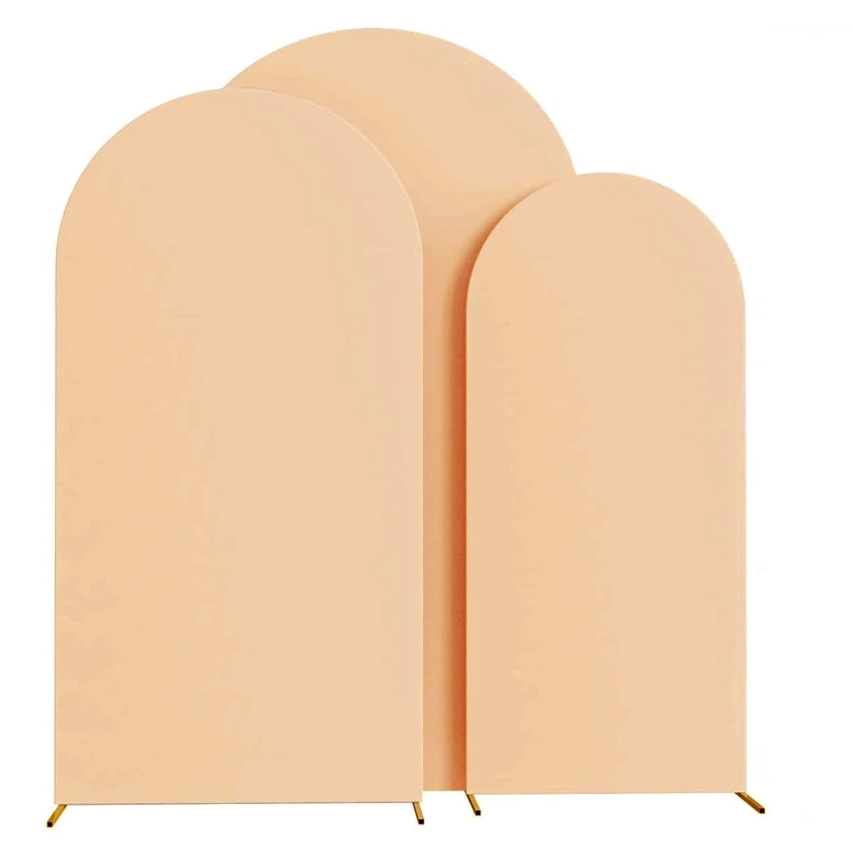 Three peach-colored arch stands or backdrops for wedding and event decor