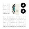 A set of ten clear acrylic vinyl record display racks and a record, including a display card.