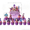 A set of anime hunter girl cake toppers featuring various characters in purple and pink colors.