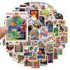 A collection of retro ghost decorative stickers in various colors and designs.