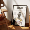 A framed canvas wall art featuring a portrait of a basketball player in a Chicago Bulls jersey.