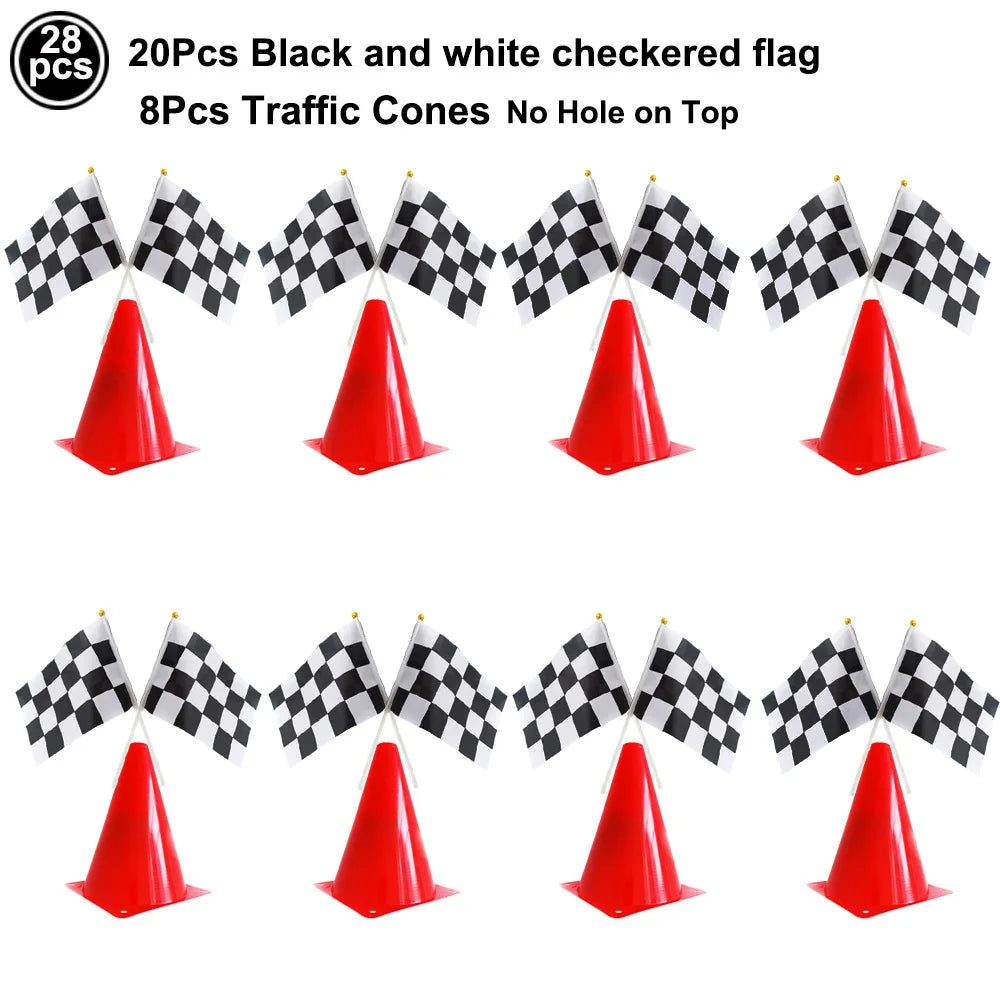 Race Car Birthday Party Balloon Decoration Set with Traffic Lights, Cones & Checkered Flags