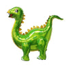 A bright green inflatable dinosaur balloon decoration.