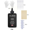 A set of white UV resin tools and rods for artists, including a bottle of hard UV resin.
