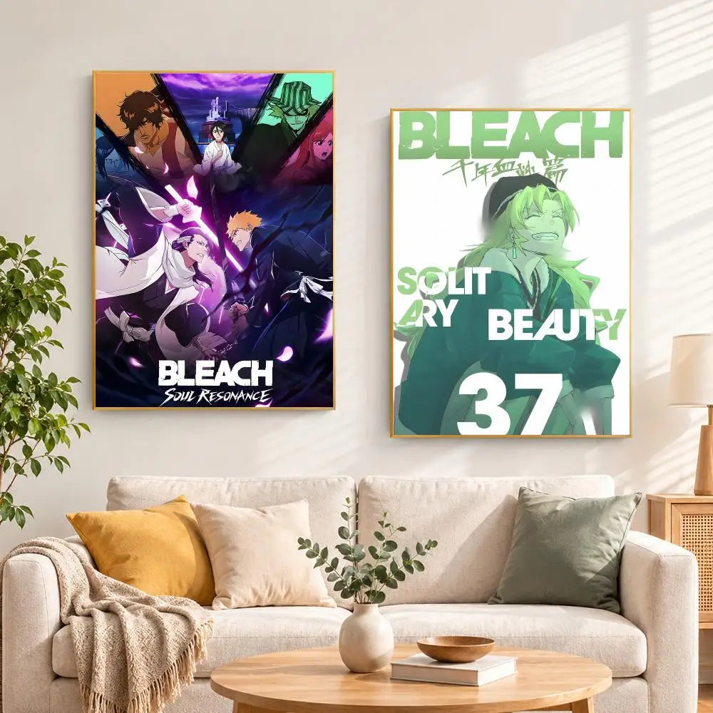 A poster featuring the character Soul Society Beauty from Bleach with vibrant green and purple tones.