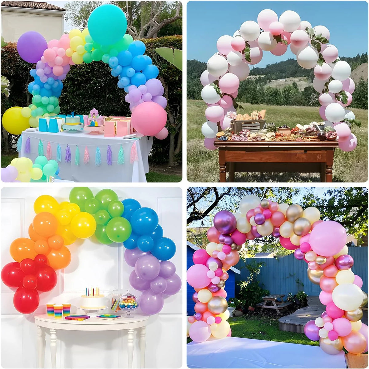A black table balloon arch kit featuring various colored balloons and decorations.