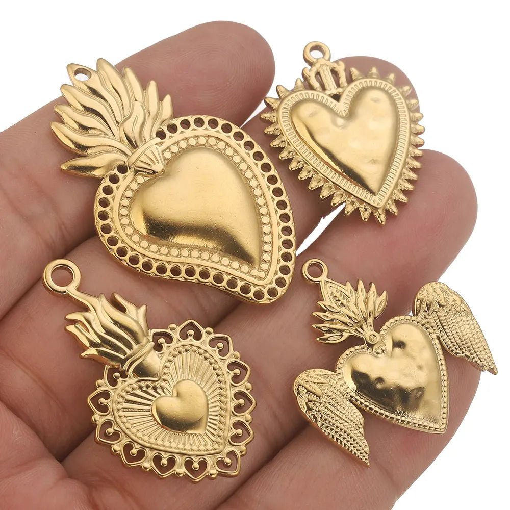 Gold Sacred Heart Charms for Jewelry Making