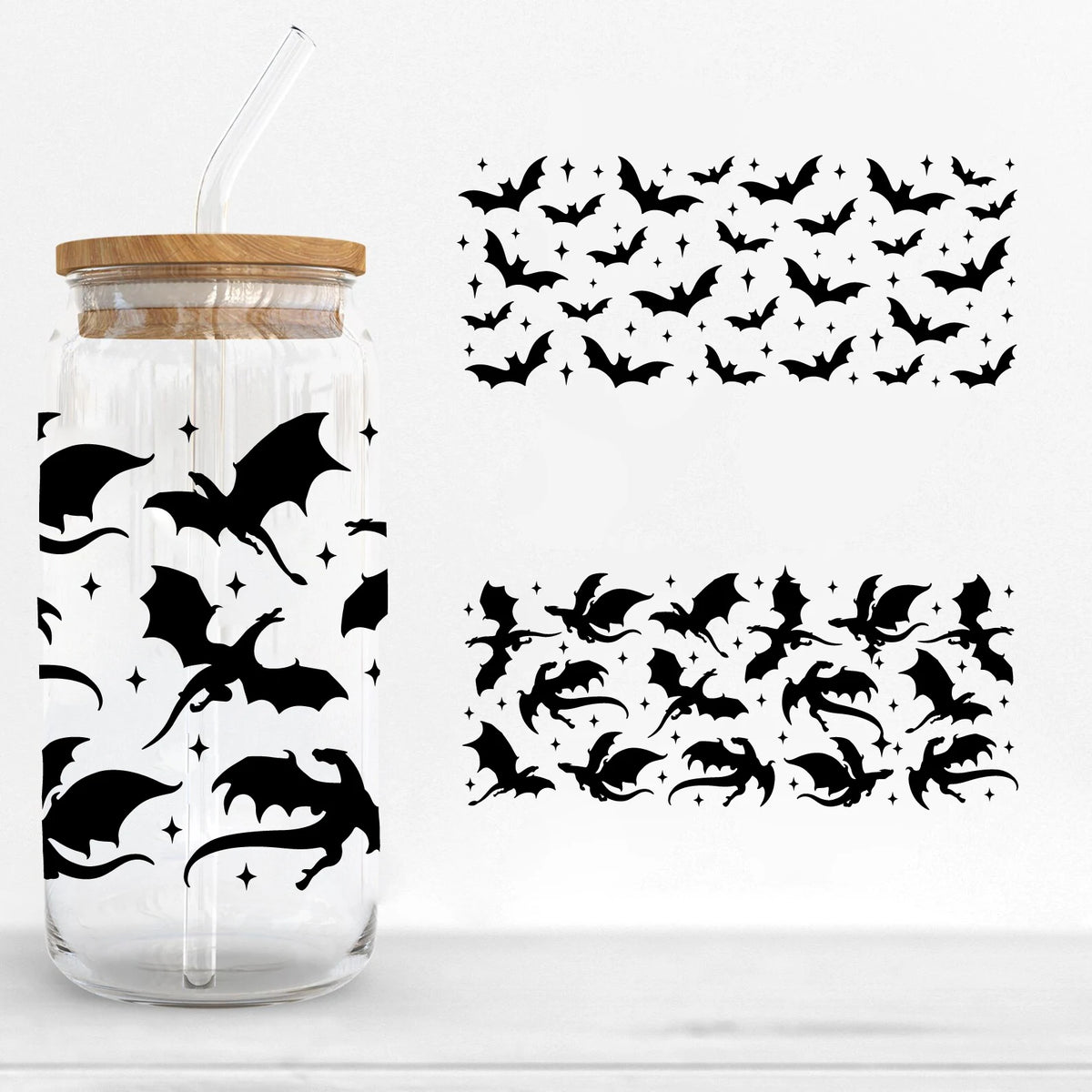 Black bat silhouette vinyl decal pattern on a white background