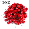 Pila de 100 bayas de acebo artificiales rojas para decoración navideña.