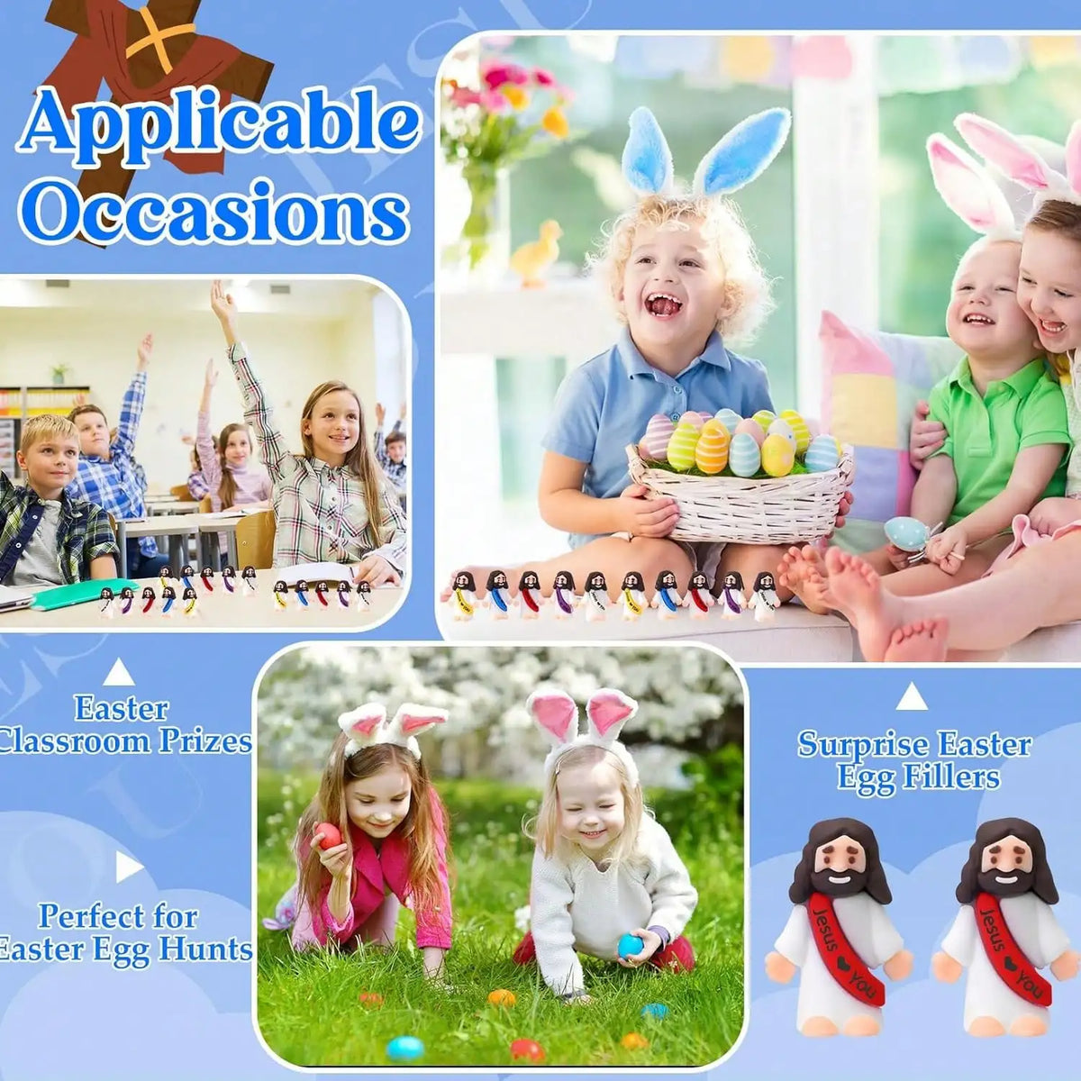Mini rubber Jesus figurines in red and white for Easter and religious gifting