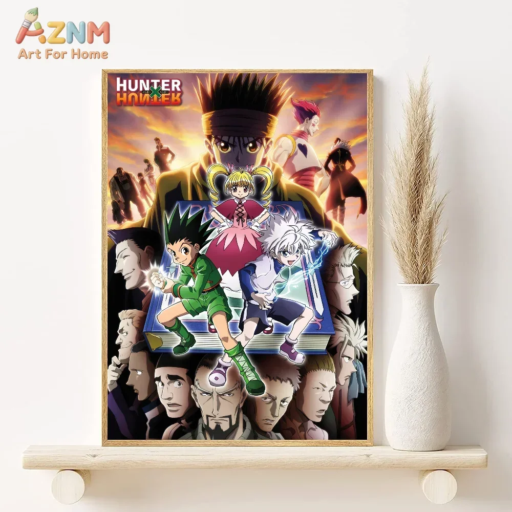 Canvas wall art featuring characters Gon, Killua, and Hisoka from Hunter x Hunter