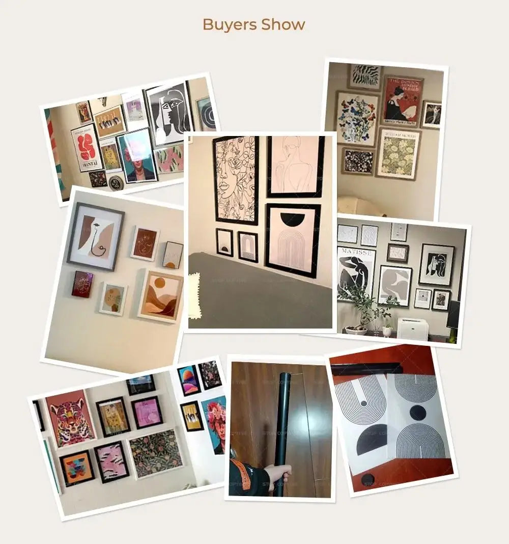 A collection of minimalist heart-shaped canvas wall art pieces in various tones and sizes displayed for buyers show.
