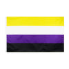 A horizontal banner displaying the colors of the rainbow pride flag: yellow, white, purple, and black.