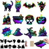 A collection of colorful Halloween themed scratch art cards featuring bats, ghosts, skulls, and spooky designs.