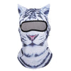 A white and gray tiger face balaclava with ears and a black visor