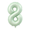 A light mint green foil number balloon shaped like the number 8.