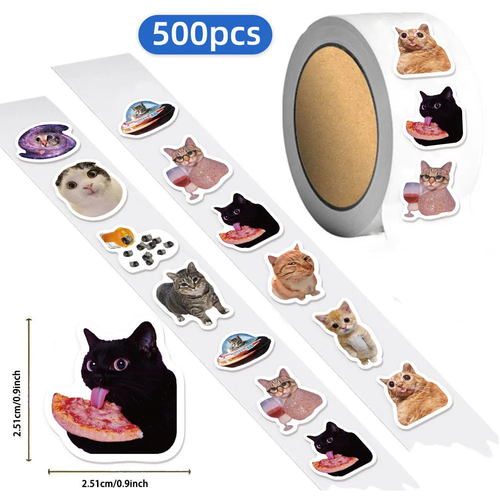 A sheet of cartoon cat reward stickers for kids showing various cats in different poses and colors.