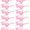 A set of pink heart-shaped rimless sunglasses for women and men shown in various styles.
